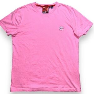 Super dry streetwear  pink embroidery patch T-shirt men xl Japanese brand rave